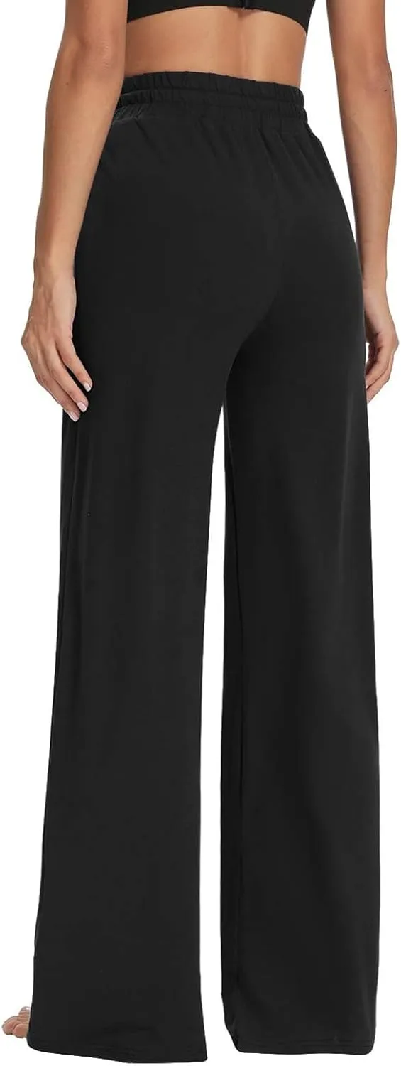 Wide Leg Sweatpants Women High Waisted Drawstring Flare Yoga Sweatpants Soft Flowy Workout Pants Slacks with Pockets