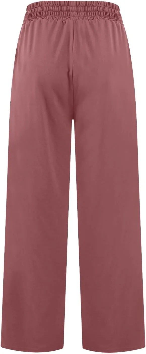 Wide Leg Sweatpants Women High Waisted Drawstring Flare Yoga Sweatpants Soft Flowy Workout Pants Slacks with Pockets