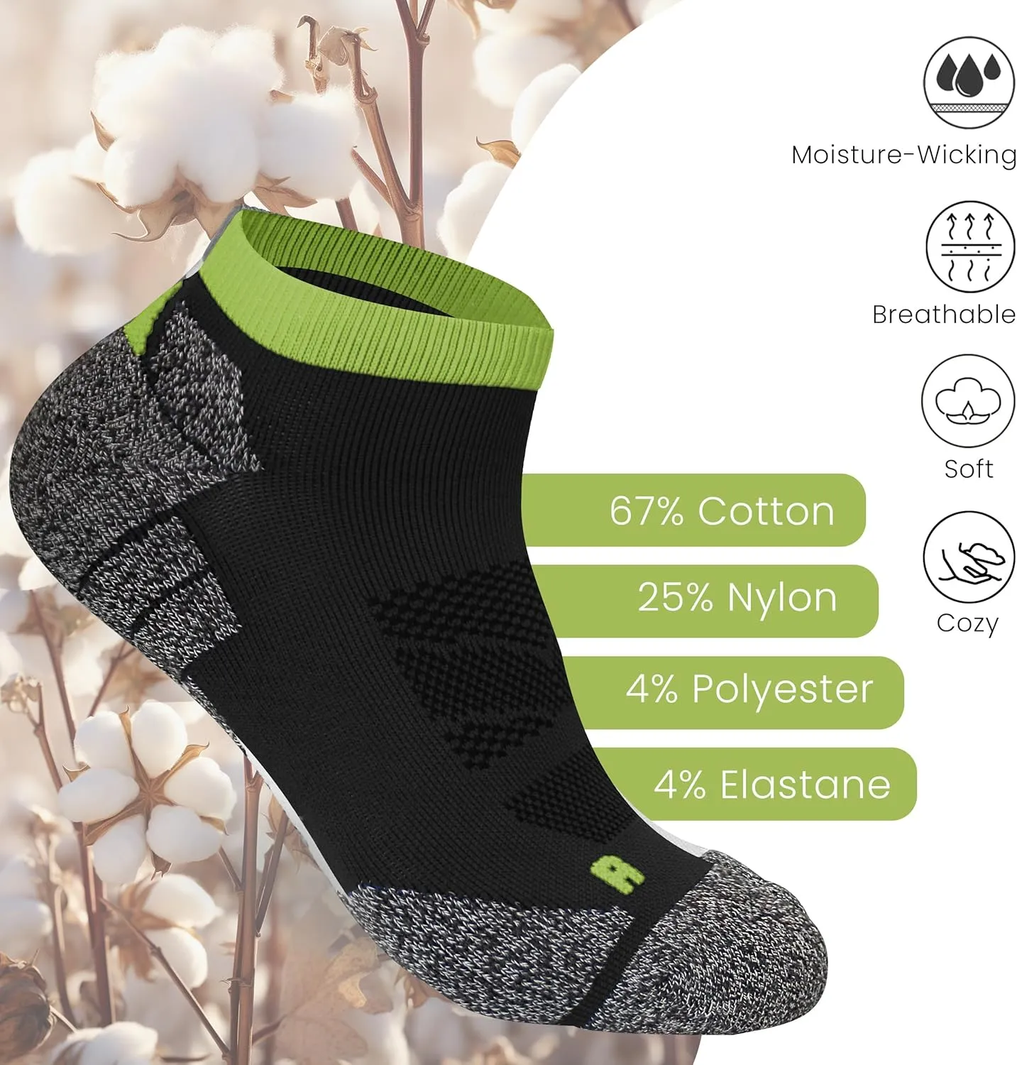 Wildarms Athletic Running Socks Cushion Padded Moisture Wicking Low Cut