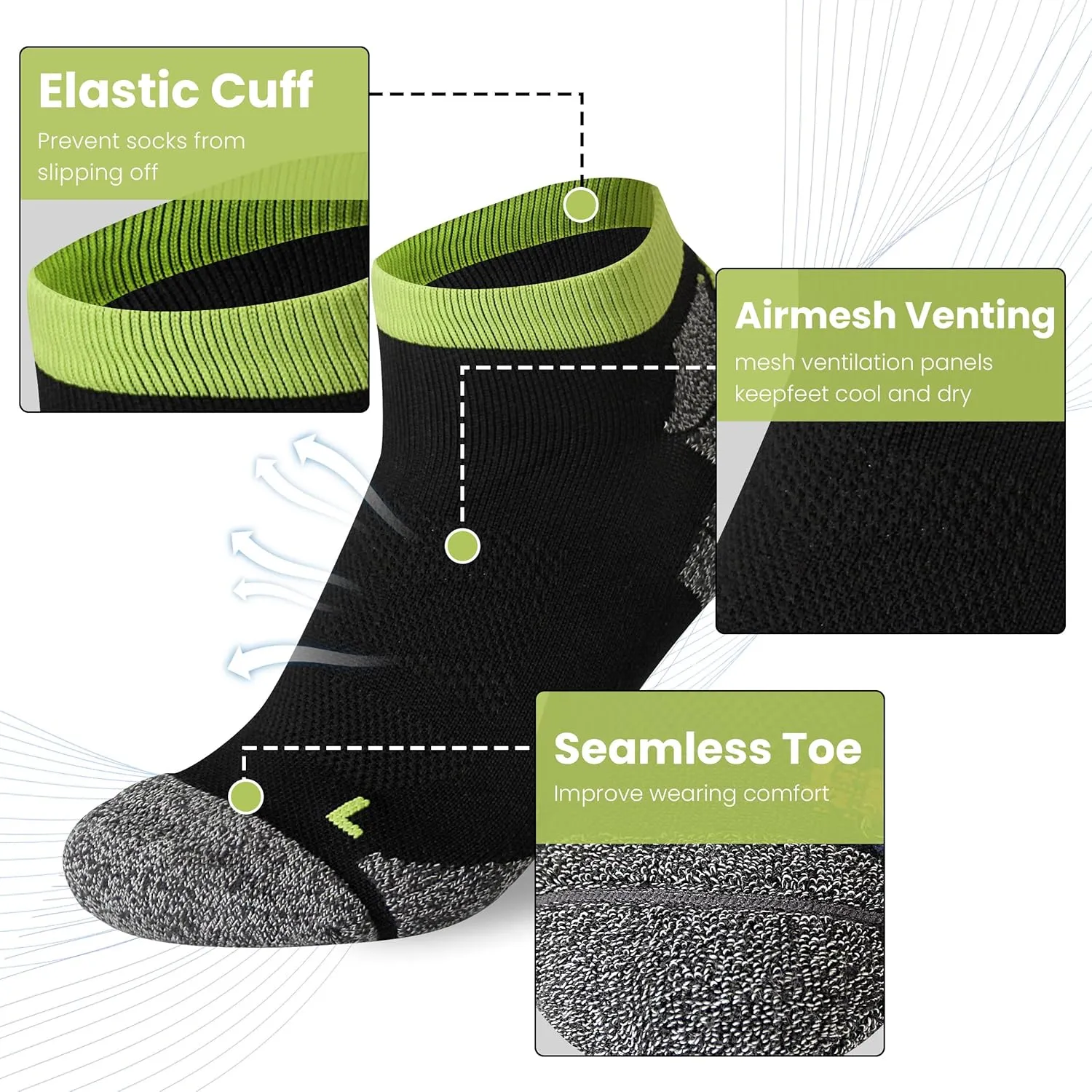 Wildarms Athletic Running Socks Cushion Padded Moisture Wicking Low Cut