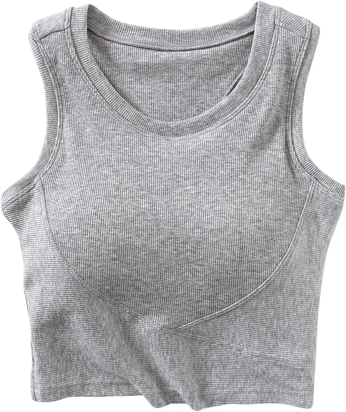Wmens Crop Tank Tops with Built in Bra Sexy Basic Shelf Bras Yoga Shirts Slim High Neck Padded Camisoles Undershirt