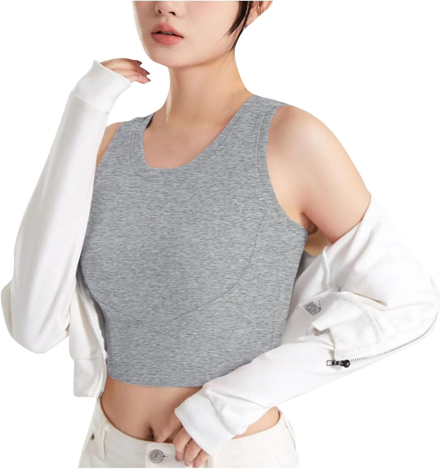 Wmens Crop Tank Tops with Built in Bra Sexy Basic Shelf Bras Yoga Shirts Slim High Neck Padded Camisoles Undershirt