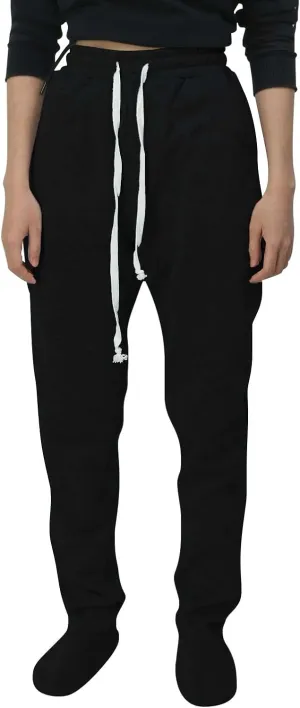 Women Footed Sweatpants Sherpa Fleece Lined Drawstring Pants Winter Soft Warm Nightwear Loungewear Solid Footed Loose Pajamas