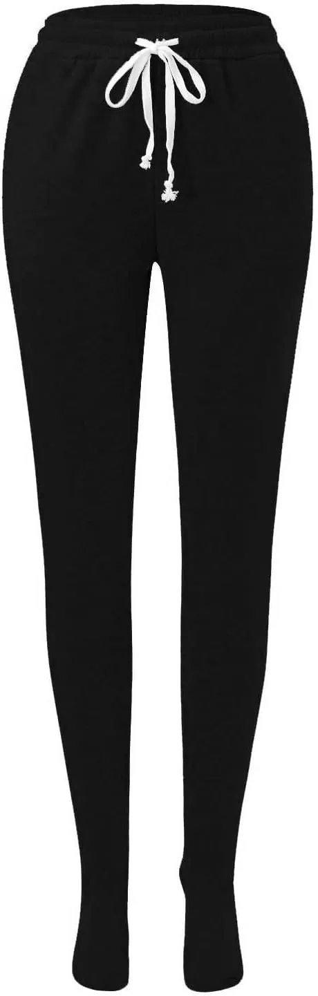 Women Footed Sweatpants Sherpa Fleece Lined Drawstring Pants Winter Soft Warm Nightwear Loungewear Solid Footed Loose Pajamas
