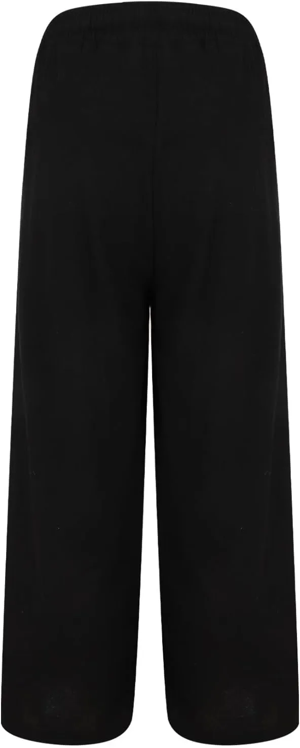 Women Linen Palazzo Pants Summer Boho Wide Leg High Waist Casual Lounge Lightweight Pant Beach Travel Vacation Outfits