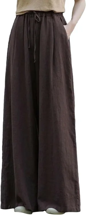 Women Linen Palazzo Pants Summer Boho Wide Leg High Waist Casual Lounge Lightweight Pant Beach Travel Vacation Outfits