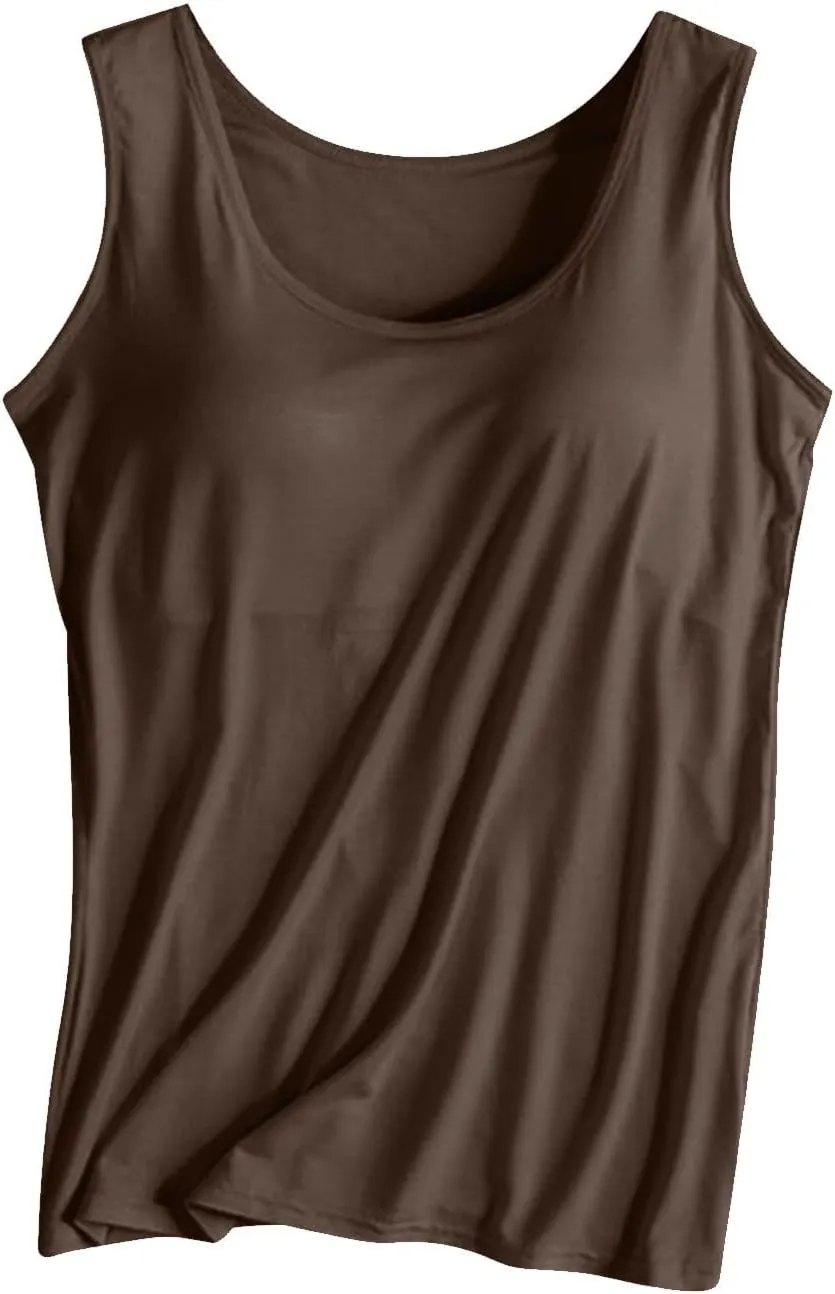 Women Scoop Neck Tank Tops Summer Built in Bras Yoga Athletic T-Shirts Comfy Modal Loungewear Sleeveless Pjs Shirts