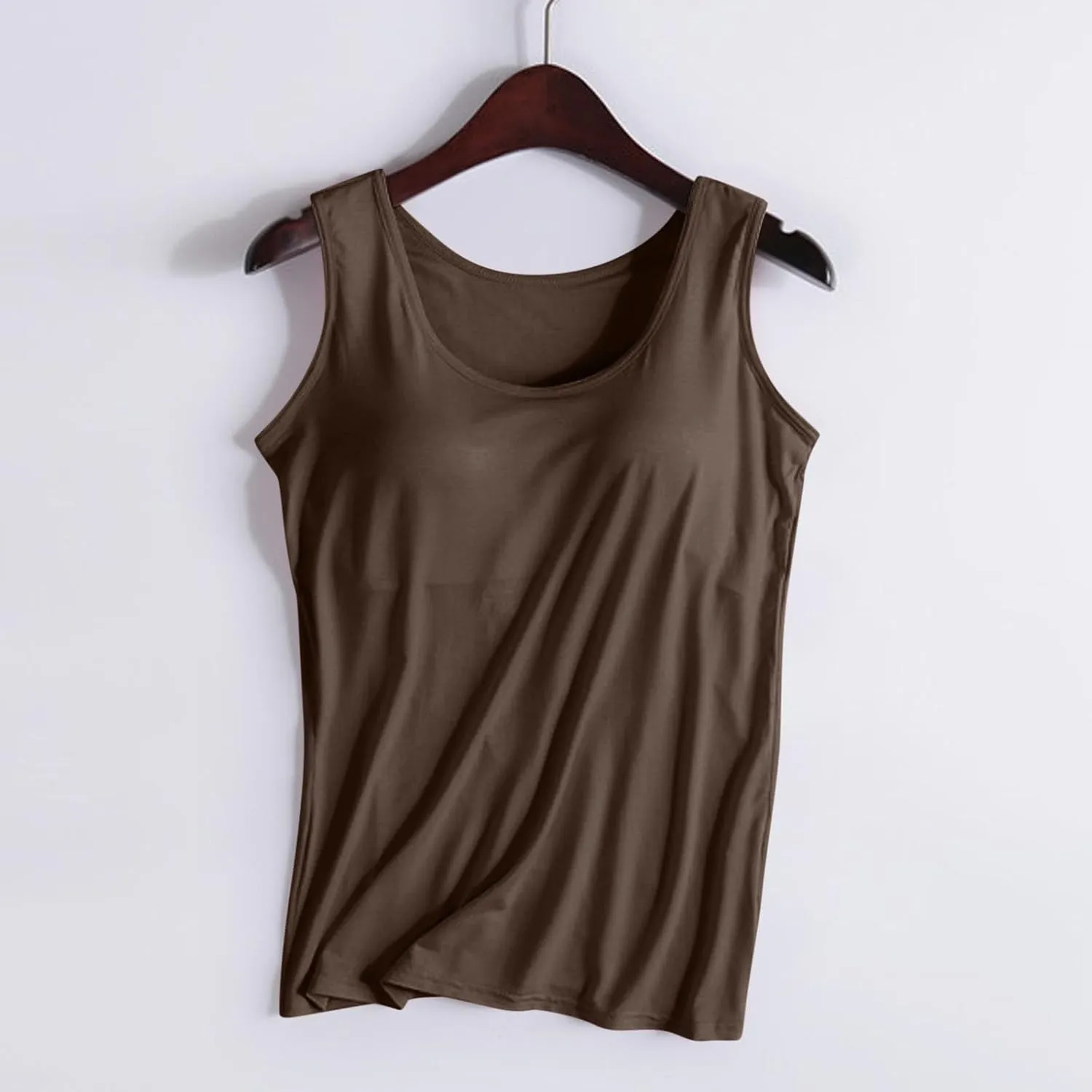 Women Scoop Neck Tank Tops Summer Built in Bras Yoga Athletic T-Shirts Comfy Modal Loungewear Sleeveless Pjs Shirts