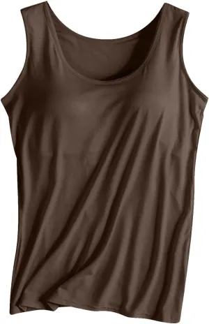 Women Scoop Neck Tank Tops Summer Built in Bras Yoga Athletic T-Shirts Comfy Modal Loungewear Sleeveless Pjs Shirts