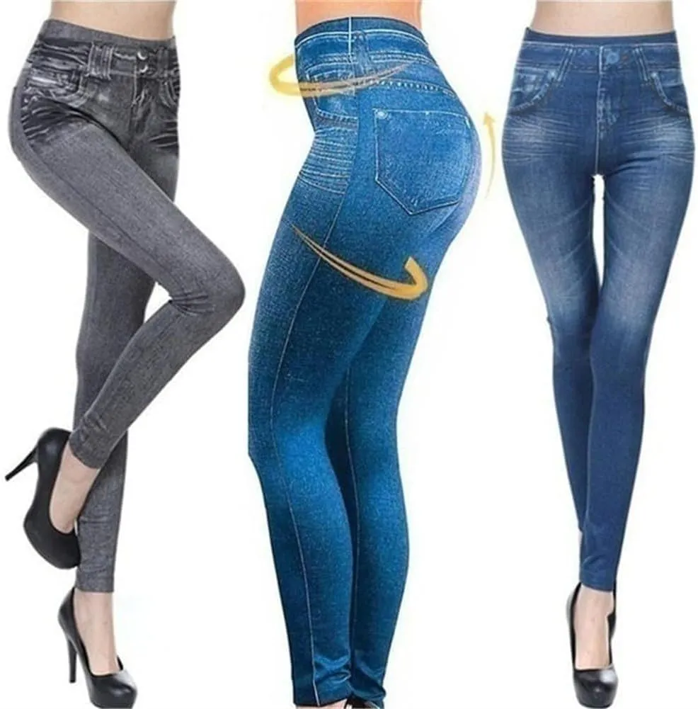 Women Stretch Skinny Fit Pull-On Push-Up Plus-Size Jeans Leggings, High Waisted Breathable Denim Jeggings for Women
