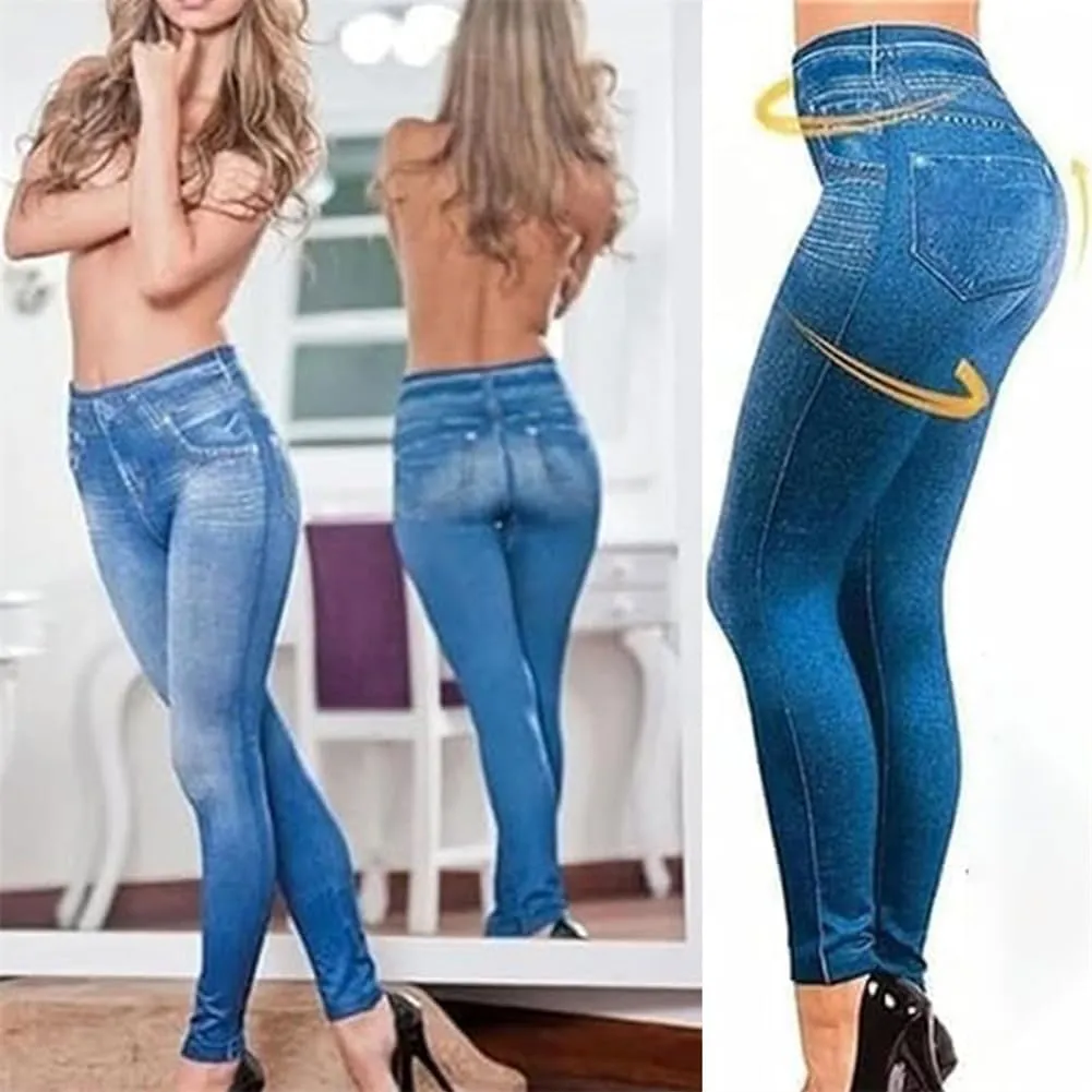 Women Stretch Skinny Fit Pull-On Push-Up Plus-Size Jeans Leggings, High Waisted Breathable Denim Jeggings for Women