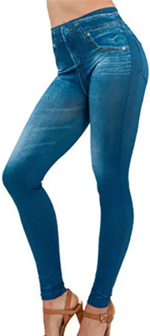 Women Stretch Skinny Fit Pull-On Push-Up Plus-Size Jeans Leggings, High Waisted Breathable Denim Jeggings for Women