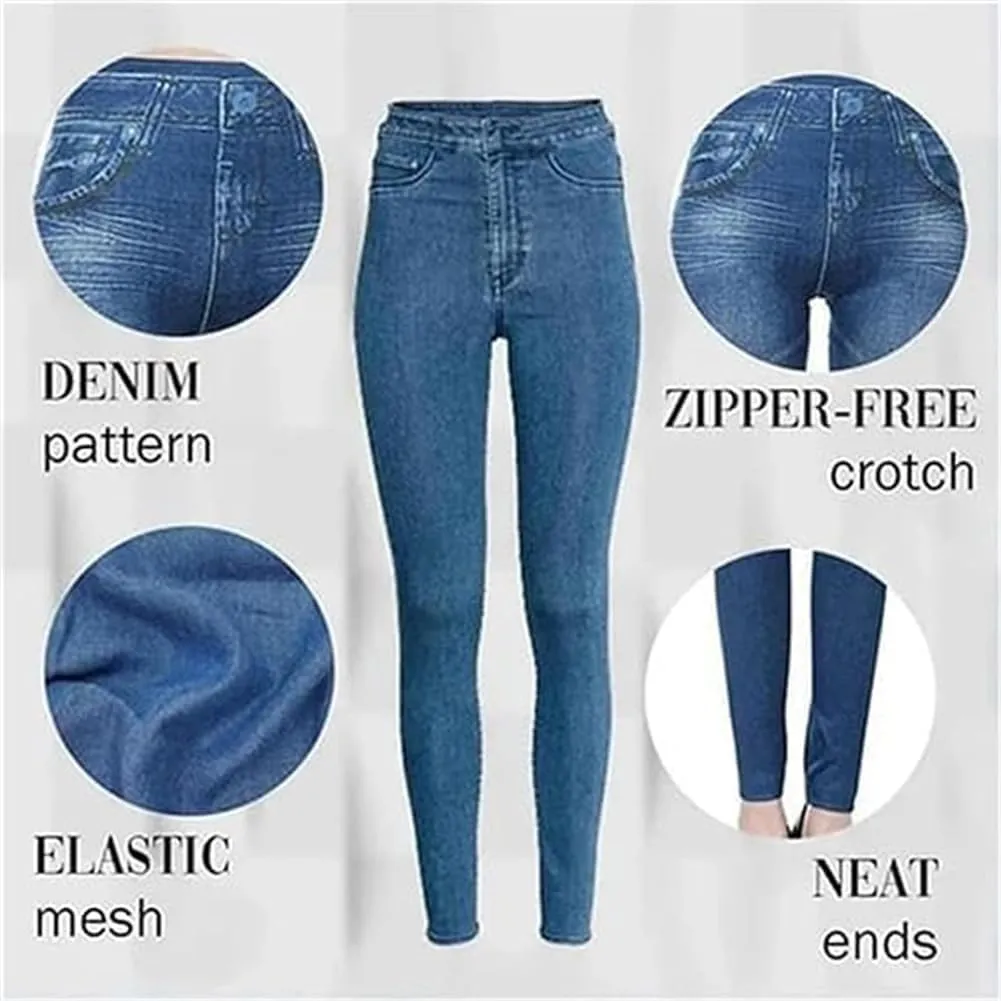 Women Stretch Skinny Fit Pull-On Push-Up Plus-Size Jeans Leggings, High Waisted Breathable Denim Jeggings for Women