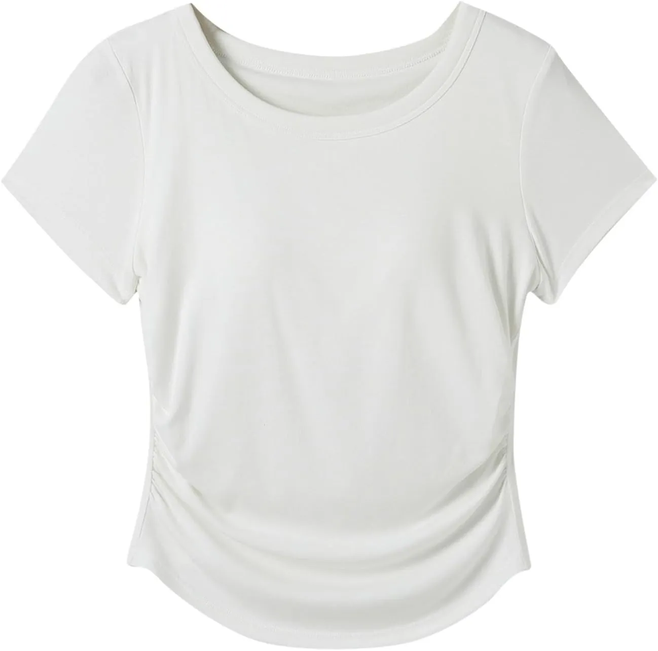Women Summer Shirts Ruched Side Basic Tees with Built in Shelf Bras Padded Casual Slim Short Sleeve Workout Yoga Tops