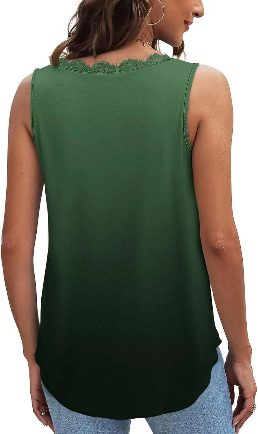 Women Tank Tops Trendy Lace V Neck Sleeveless Blouse Casual Summer Gradient Beach Holiday Camisole Tunic Shirts