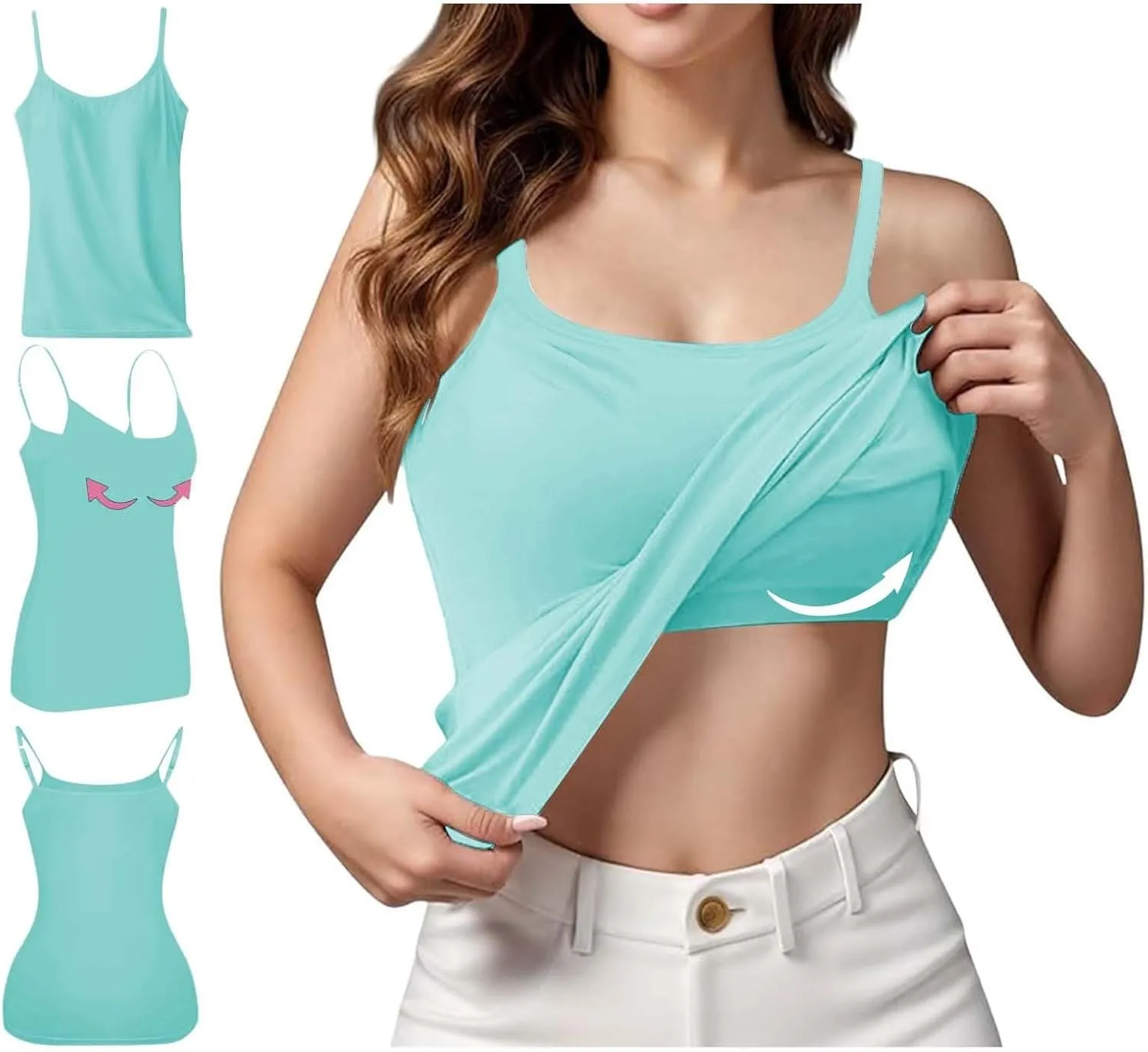 Women Tank Tops with Built in Bras Spaghetti Strap Camisole Layer Undershirt 2025 New Casual Workout Yoga Vest