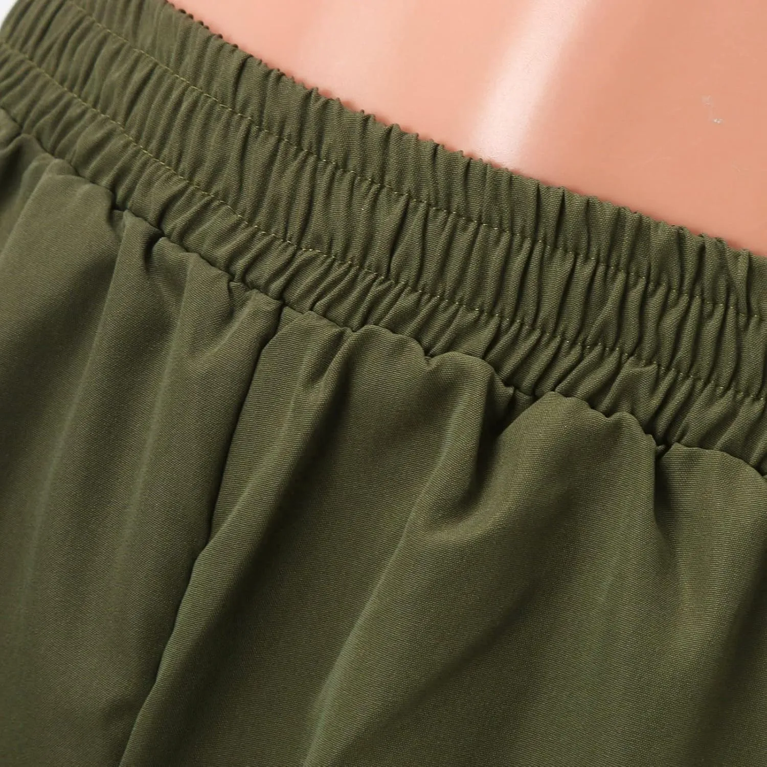 Women's Belt Less High Waisted Wide Straight Leg Relaxed Style Trousers Casual Cropped Pants with Side Pockets