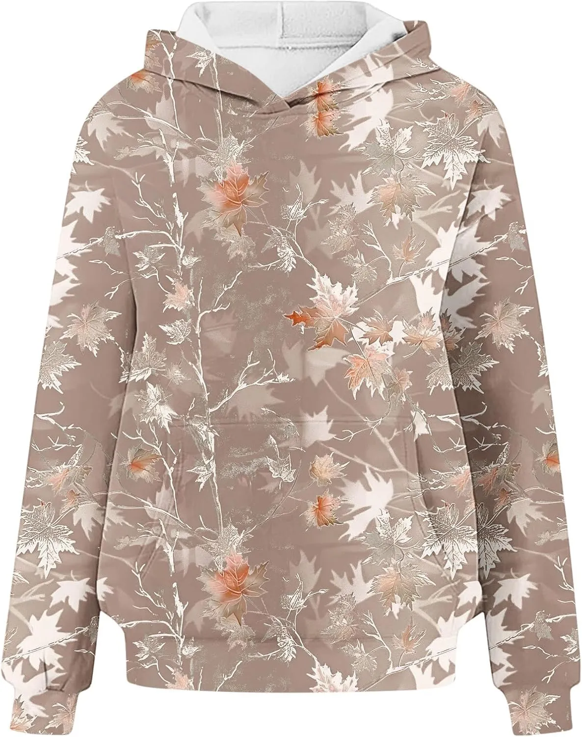 Womens Camo Hoodie Sweatshirt Oversized Maple Leaf Print Cute Hooded Sweatshirt Hoodies Pullover Trendy Fall Clothes