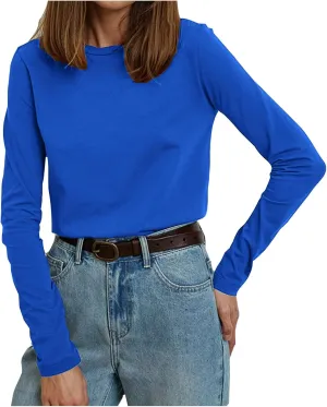 Womens Casual Tops Crewneck Long Sleeve Shirts Fall 2024 Lightweight Loose Sweatshirts Basic Tee Going Out Clothes