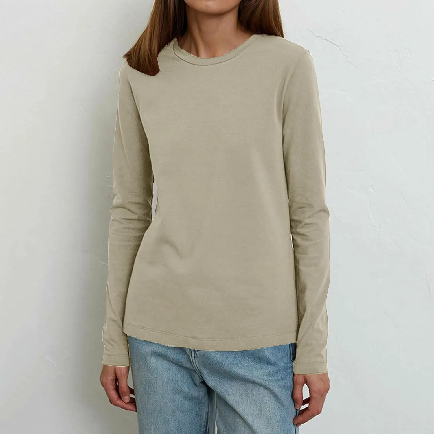 Womens Casual Tops Crewneck Long Sleeve Shirts Fall 2024 Lightweight Loose Sweatshirts Basic Tee Going Out Clothes
