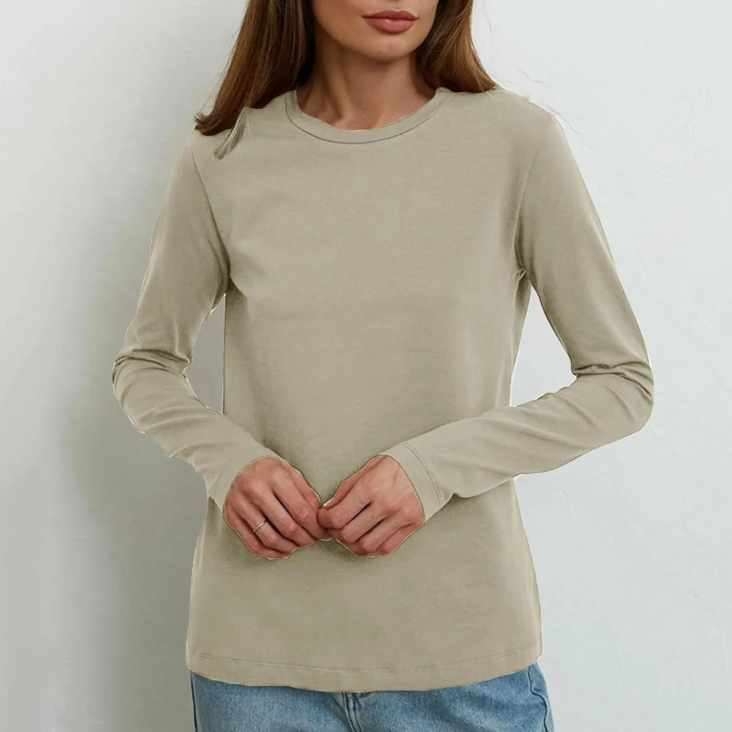 Womens Casual Tops Crewneck Long Sleeve Shirts Fall 2024 Lightweight Loose Sweatshirts Basic Tee Going Out Clothes