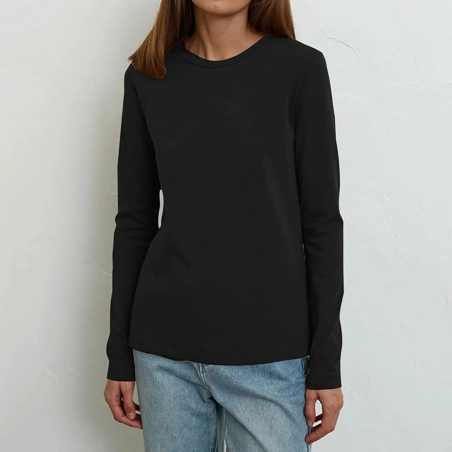 Womens Casual Tops Crewneck Long Sleeve Shirts Fall 2024 Lightweight Loose Sweatshirts Basic Tee Going Out Clothes