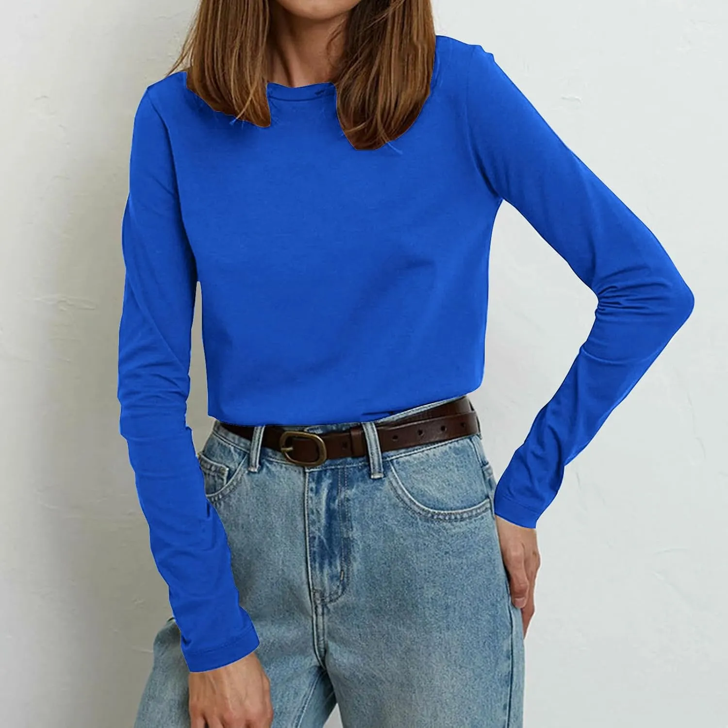 Womens Casual Tops Crewneck Long Sleeve Shirts Fall 2024 Lightweight Loose Sweatshirts Basic Tee Going Out Clothes