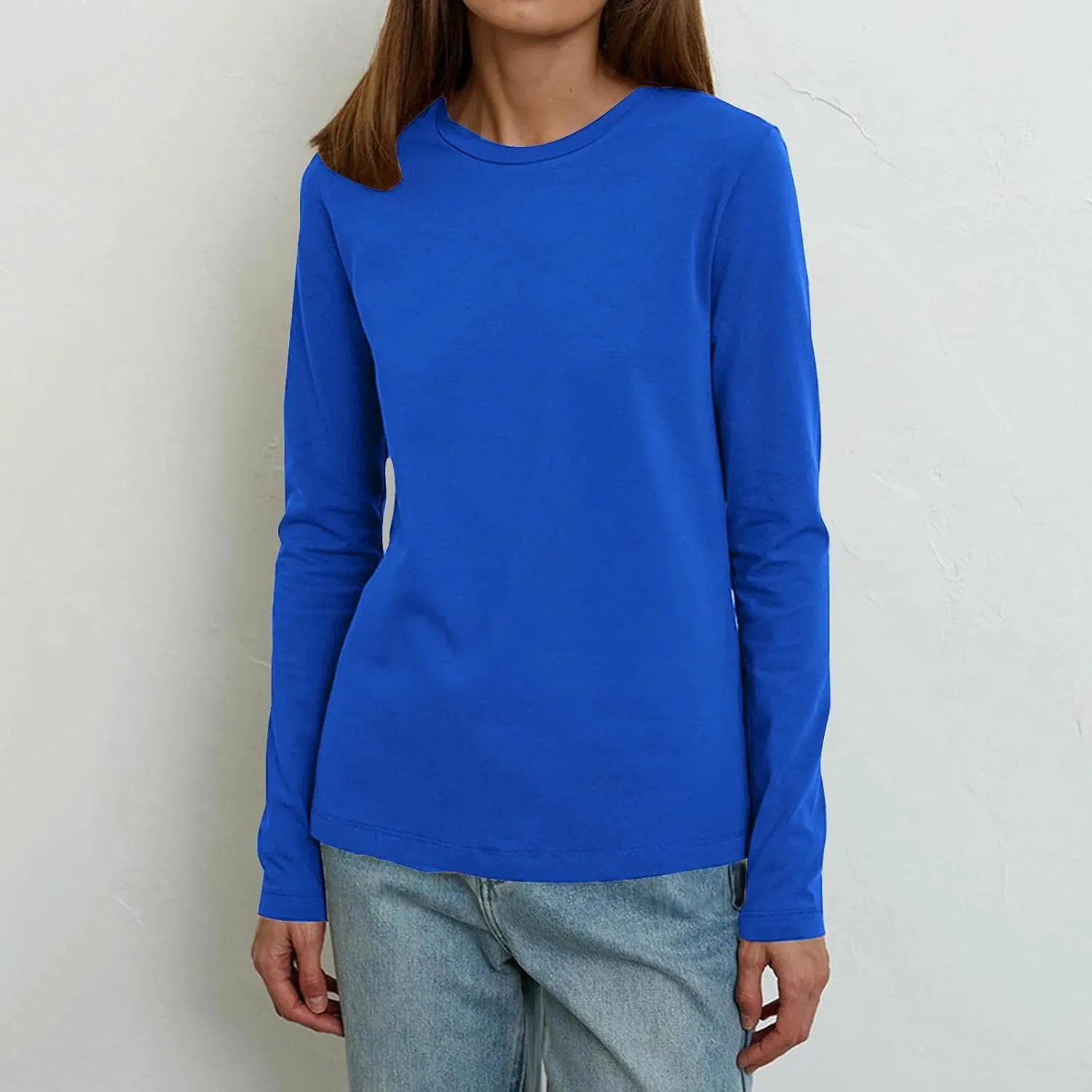 Womens Casual Tops Crewneck Long Sleeve Shirts Fall 2024 Lightweight Loose Sweatshirts Basic Tee Going Out Clothes