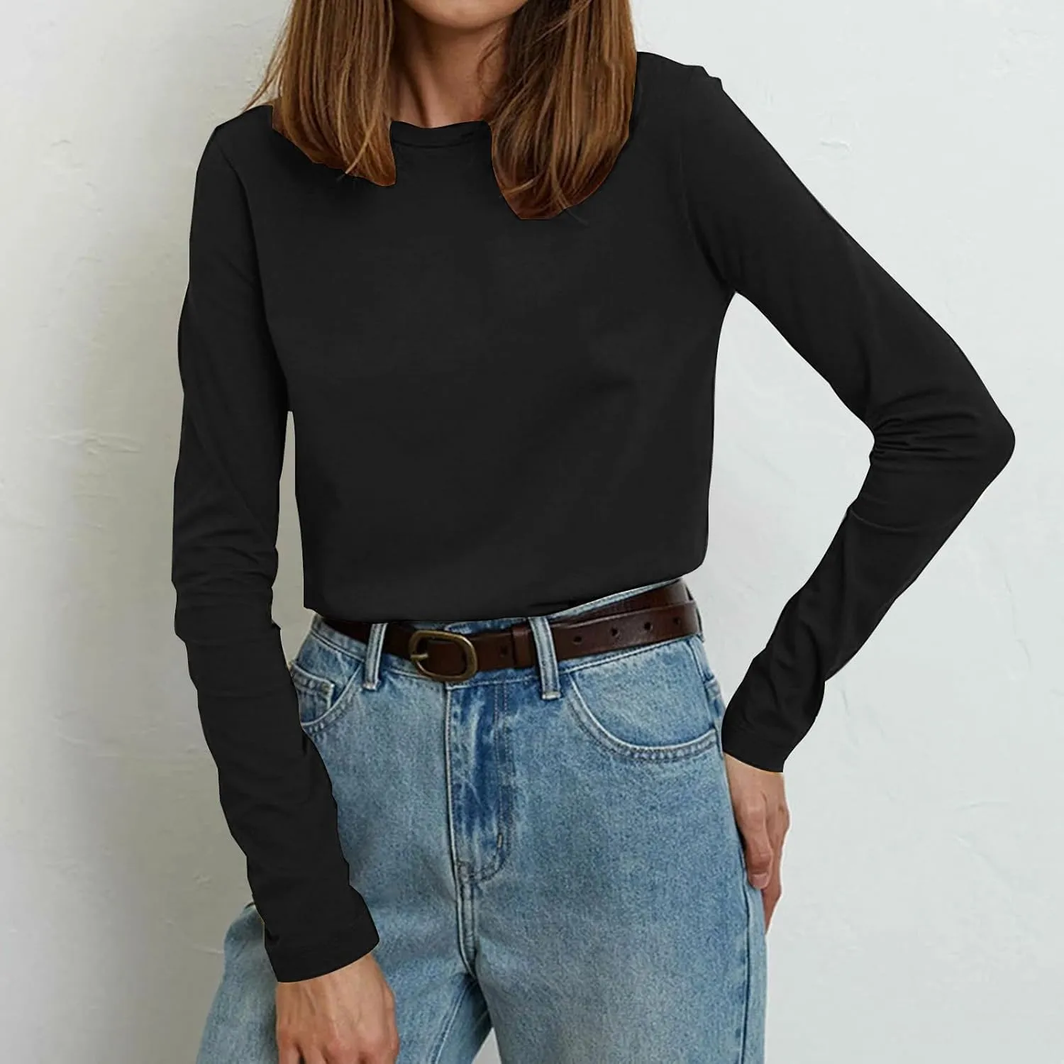 Womens Casual Tops Crewneck Long Sleeve Shirts Fall 2024 Lightweight Loose Sweatshirts Basic Tee Going Out Clothes