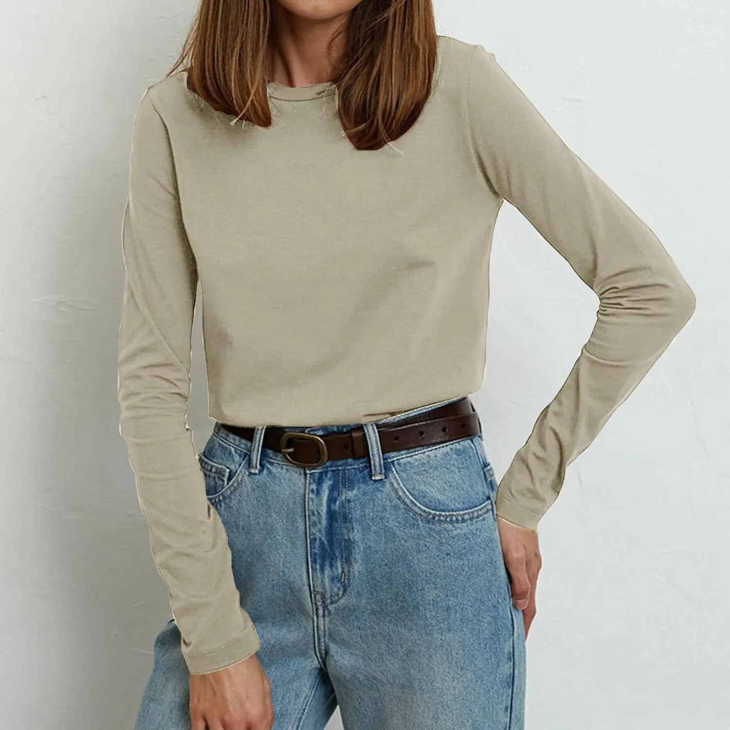 Womens Casual Tops Crewneck Long Sleeve Shirts Fall 2024 Lightweight Loose Sweatshirts Basic Tee Going Out Clothes