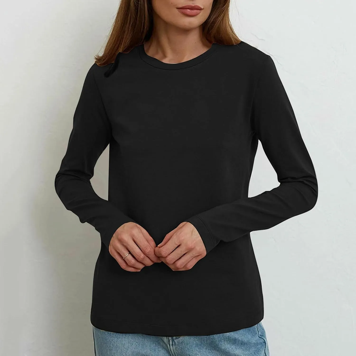 Womens Casual Tops Crewneck Long Sleeve Shirts Fall 2024 Lightweight Loose Sweatshirts Basic Tee Going Out Clothes