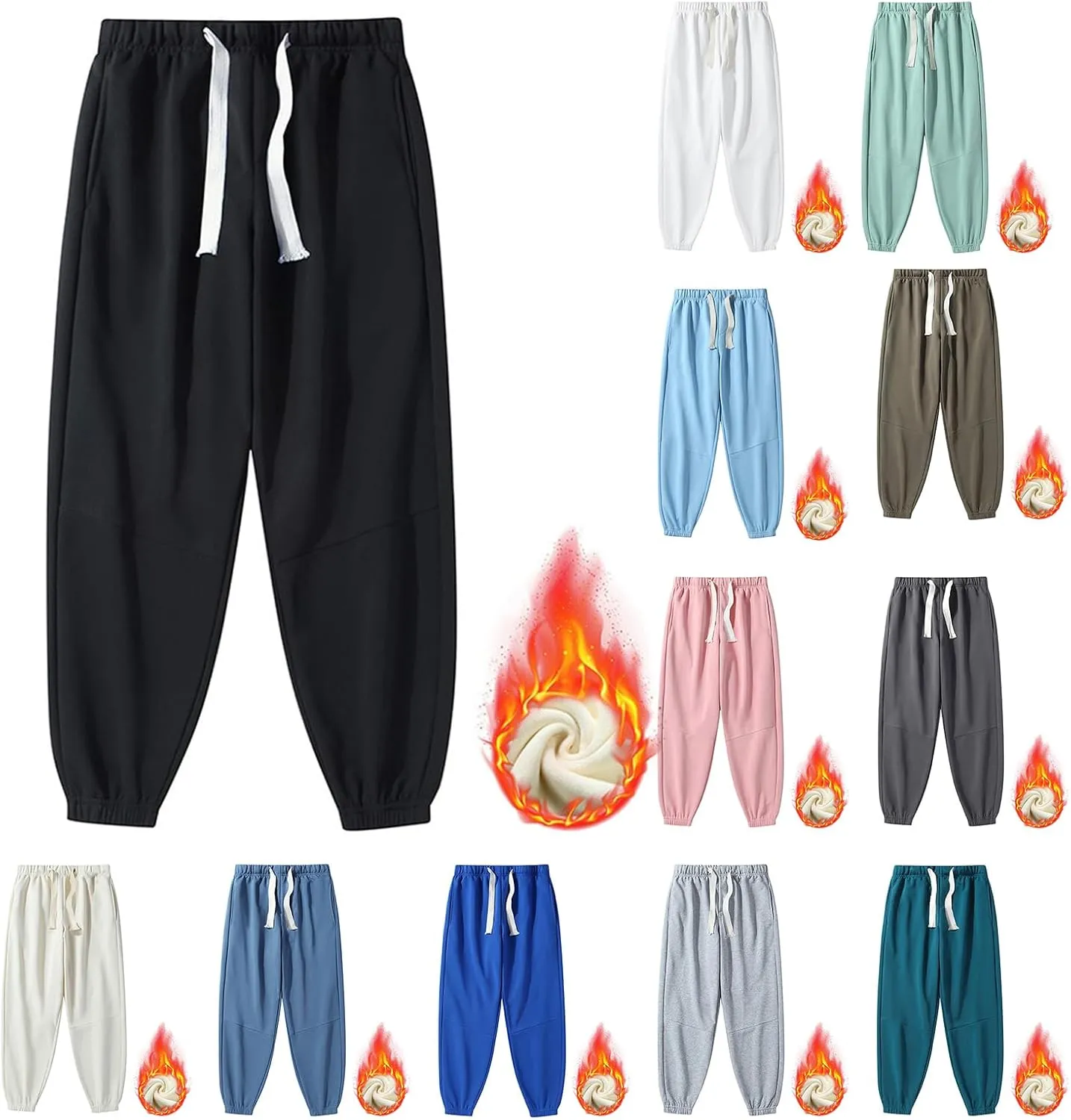 Womens Casual Trousers Elastic Waist Plus Velvet Pants Drawstring Loose Sweatpants Baggy Fleece Sport Pants for Women