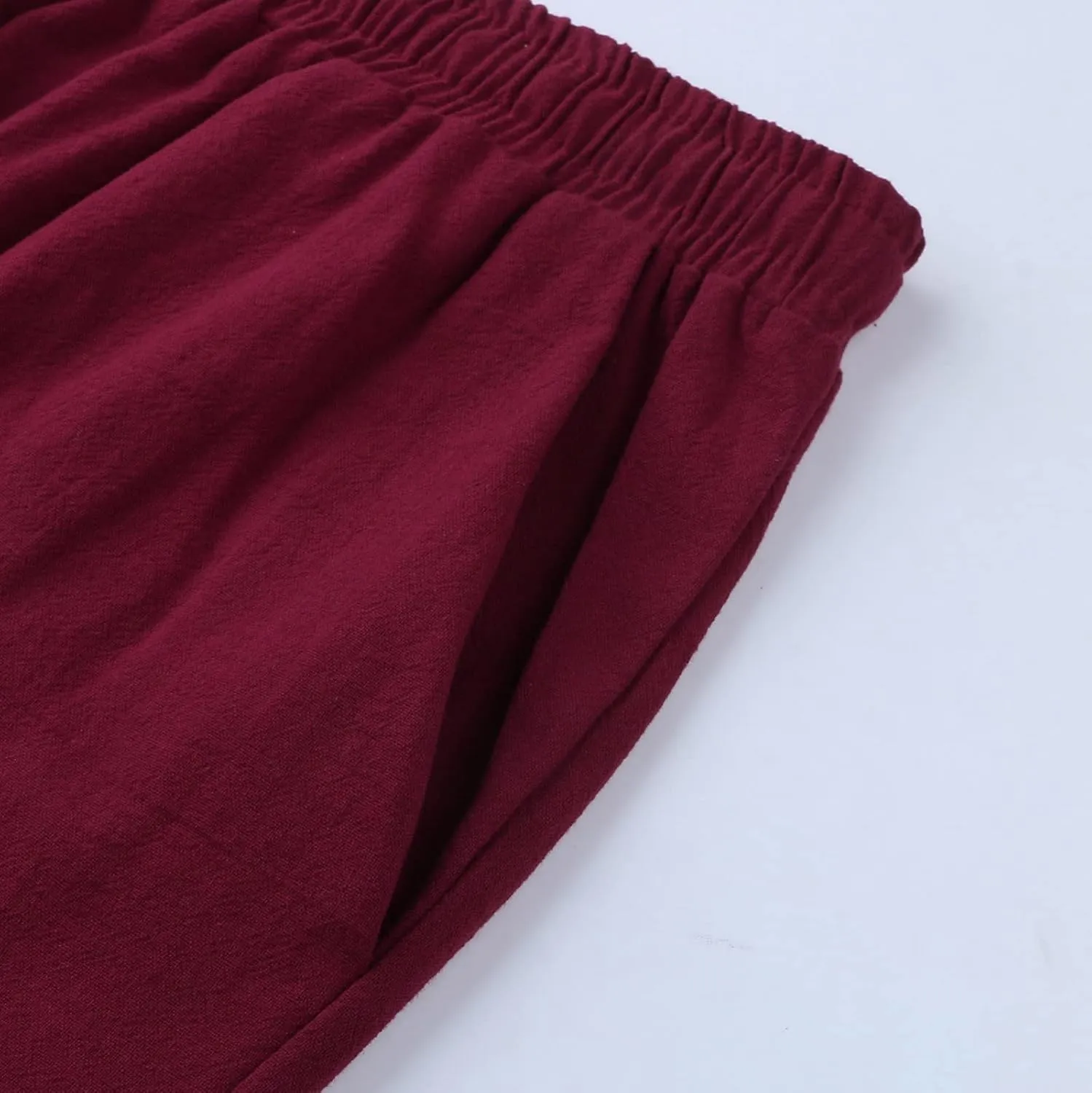 Women's Cotton Linen Drawstring High Waisted Pants Summer Palazzo Pants Casual Loose Fit Wide Leg Trousers with Pockets