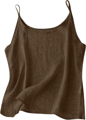 Womens Cotton Linen Tank Tops Lightweight Cropped Trendy Boho Shirts Petite Cami Shirt Gauze Peasant Blouse