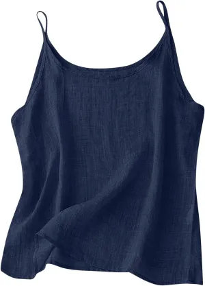 Womens Cotton Linen Tank Tops Lightweight Cropped Trendy Boho Shirts Petite Cami Shirt Gauze Peasant Blouse