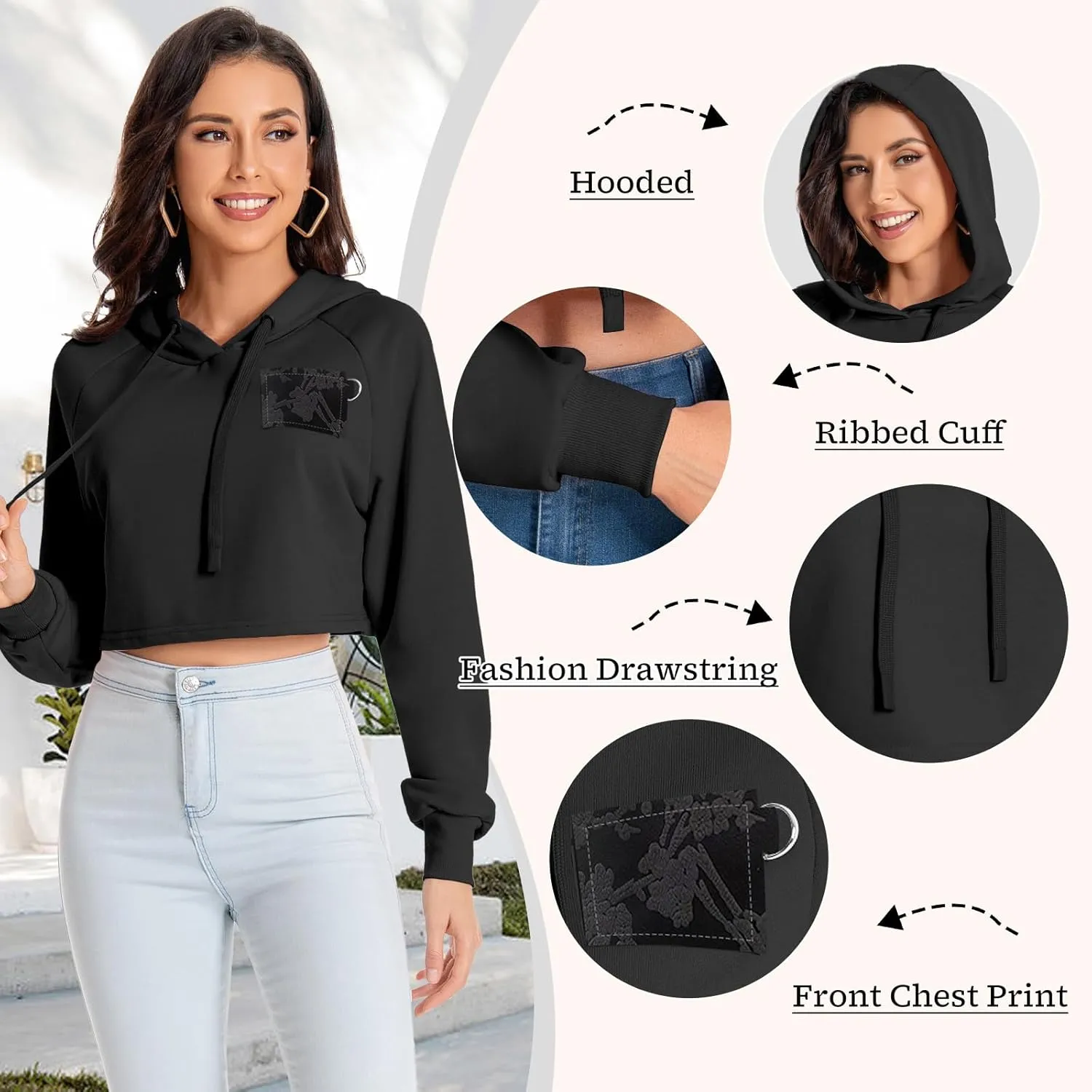 Women's Cropped Hoodie Long Sleeves Crop Top Sweatshirt with Hooded, 2024 Trendy Y2K Hoodies for Women Navel Exposed