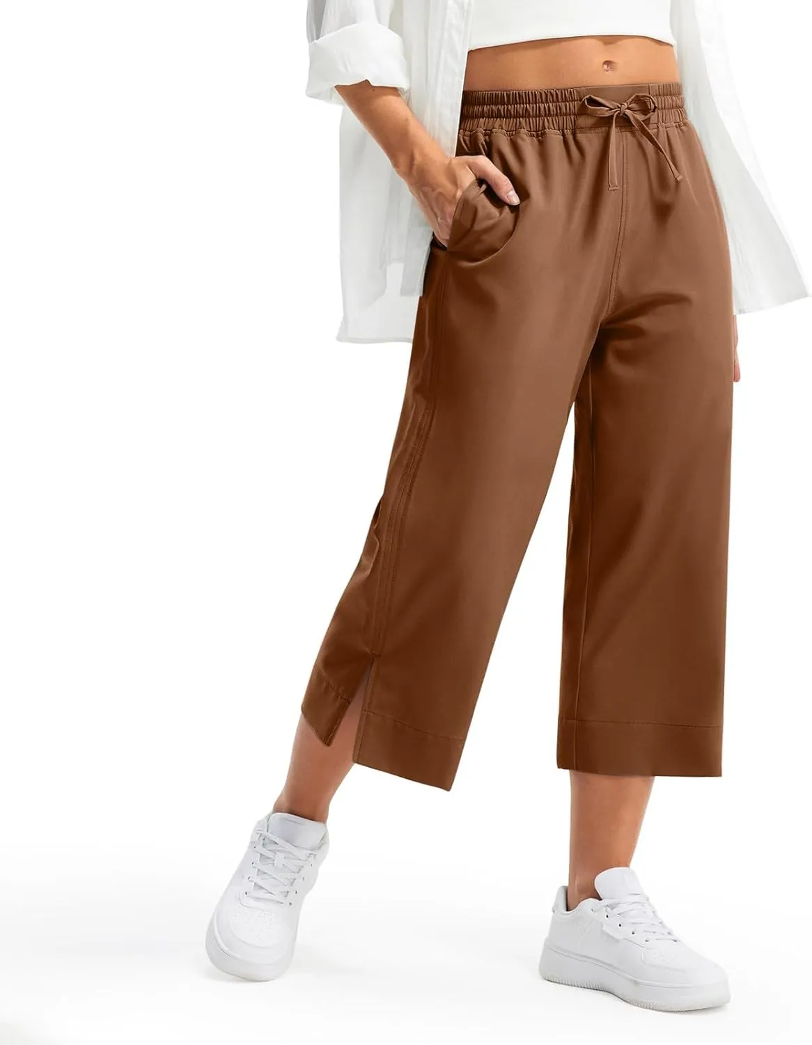 Women's Elastic Drawstring Waist Crop Pants 2025 Trendy Capri Sweatpants Loose Fit Comfort Cropped Pant with Pocket