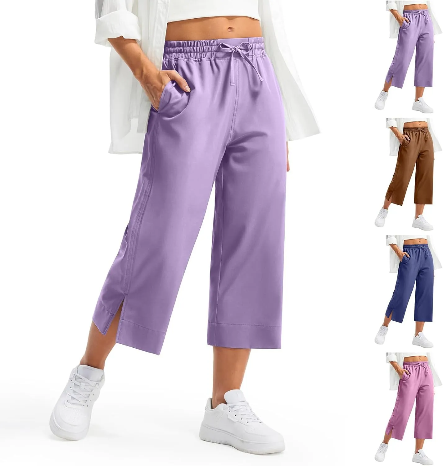 Women's Elastic Drawstring Waist Crop Pants 2025 Trendy Capri Sweatpants Loose Fit Comfort Cropped Pant with Pocket