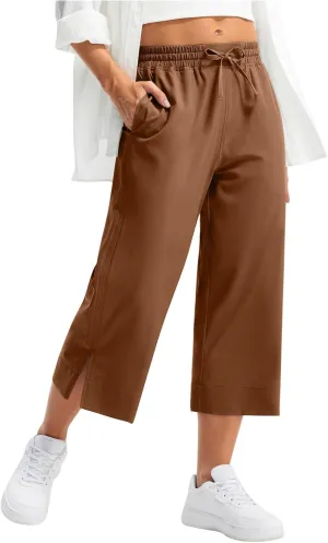 Women's Elastic Drawstring Waist Crop Pants 2025 Trendy Capri Sweatpants Loose Fit Comfort Cropped Pant with Pocket