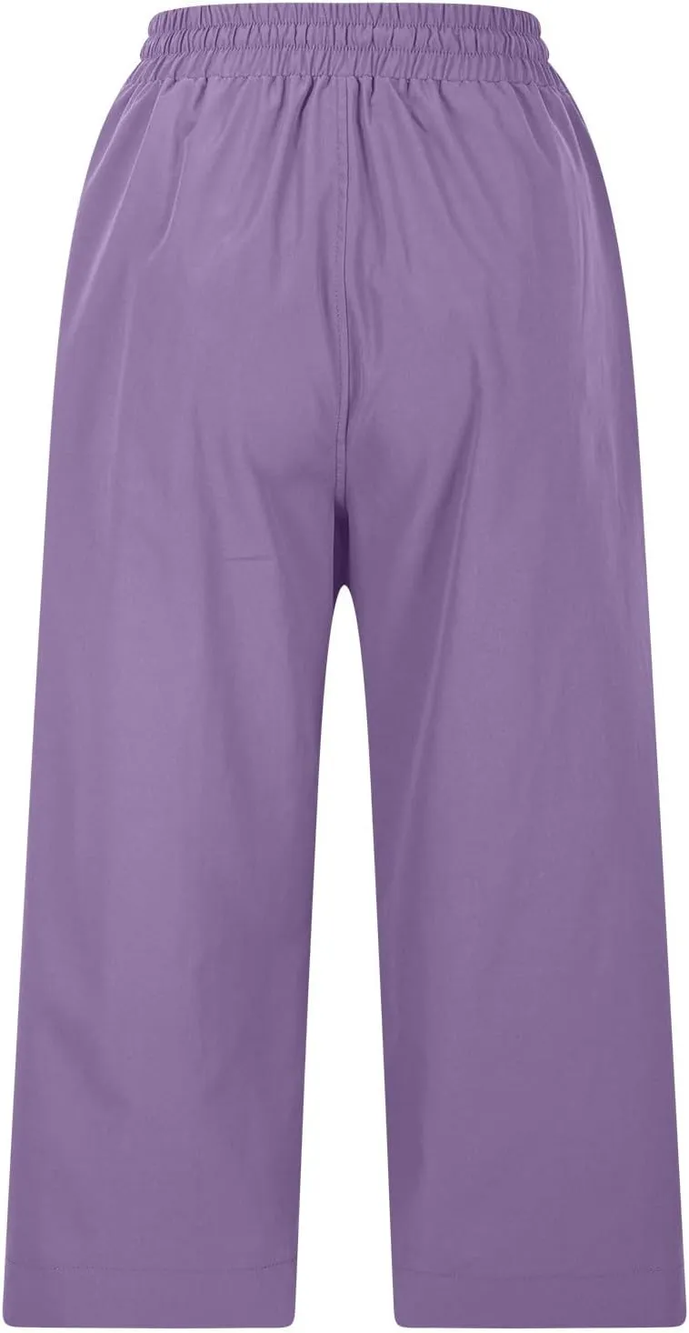 Women's Elastic Drawstring Waist Crop Pants 2025 Trendy Capri Sweatpants Loose Fit Comfort Cropped Pant with Pocket