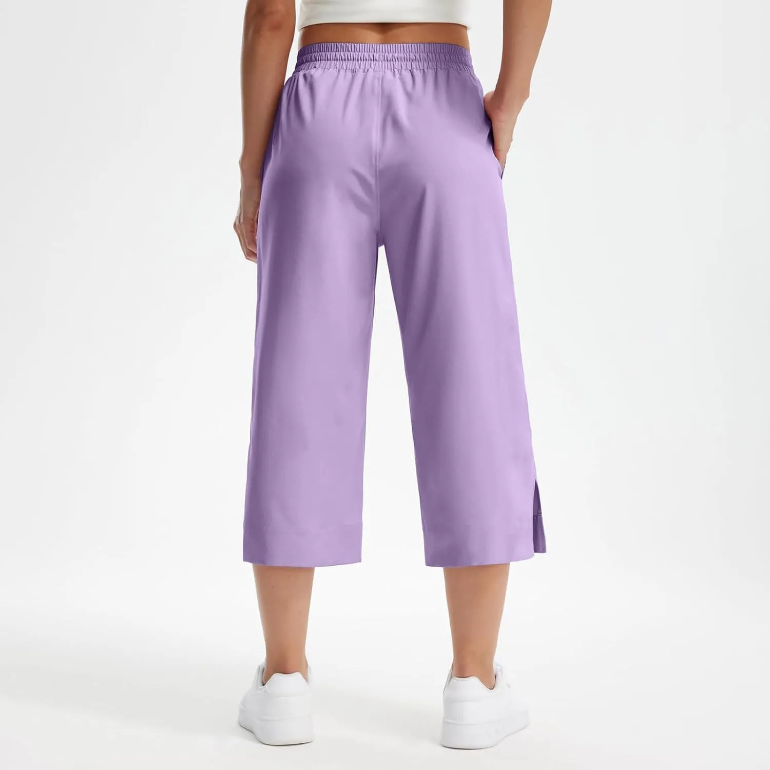 Women's Elastic Drawstring Waist Crop Pants 2025 Trendy Capri Sweatpants Loose Fit Comfort Cropped Pant with Pocket