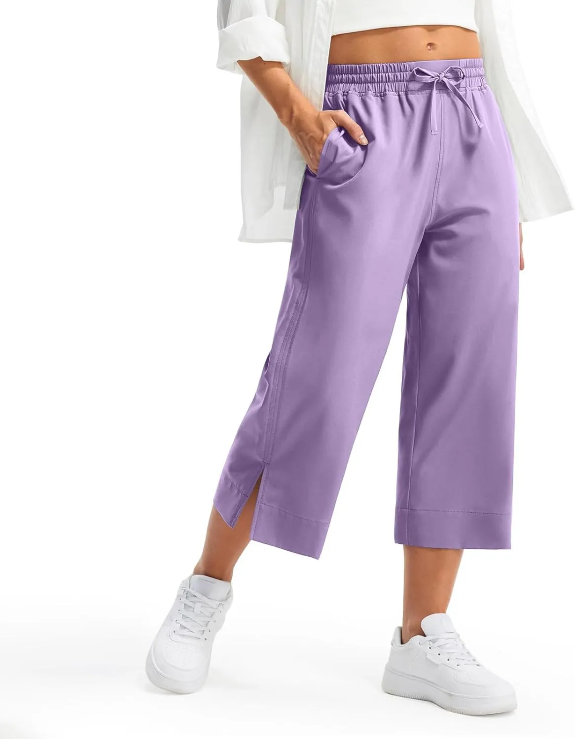 Women's Elastic Drawstring Waist Crop Pants 2025 Trendy Capri Sweatpants Loose Fit Comfort Cropped Pant with Pocket