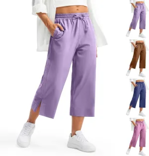 Women's Elastic Drawstring Waist Crop Pants 2025 Trendy Capri Sweatpants Loose Fit Comfort Cropped Pant with Pocket