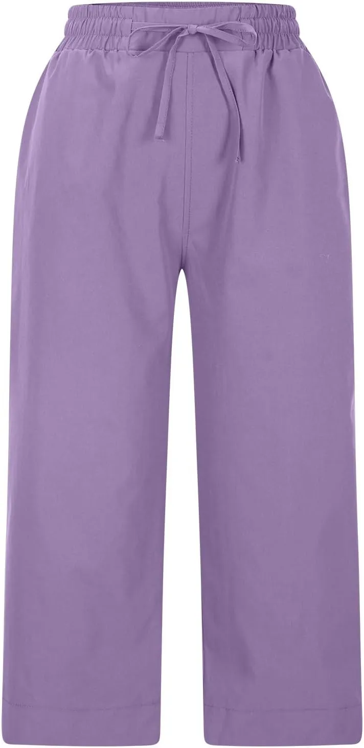 Women's Elastic Drawstring Waist Crop Pants 2025 Trendy Capri Sweatpants Loose Fit Comfort Cropped Pant with Pocket