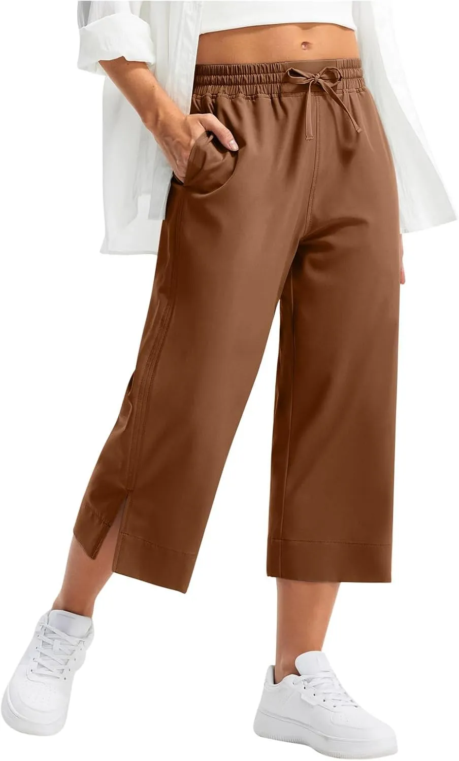 Women's Elastic Drawstring Waist Crop Pants 2025 Trendy Capri Sweatpants Loose Fit Comfort Cropped Pant with Pocket