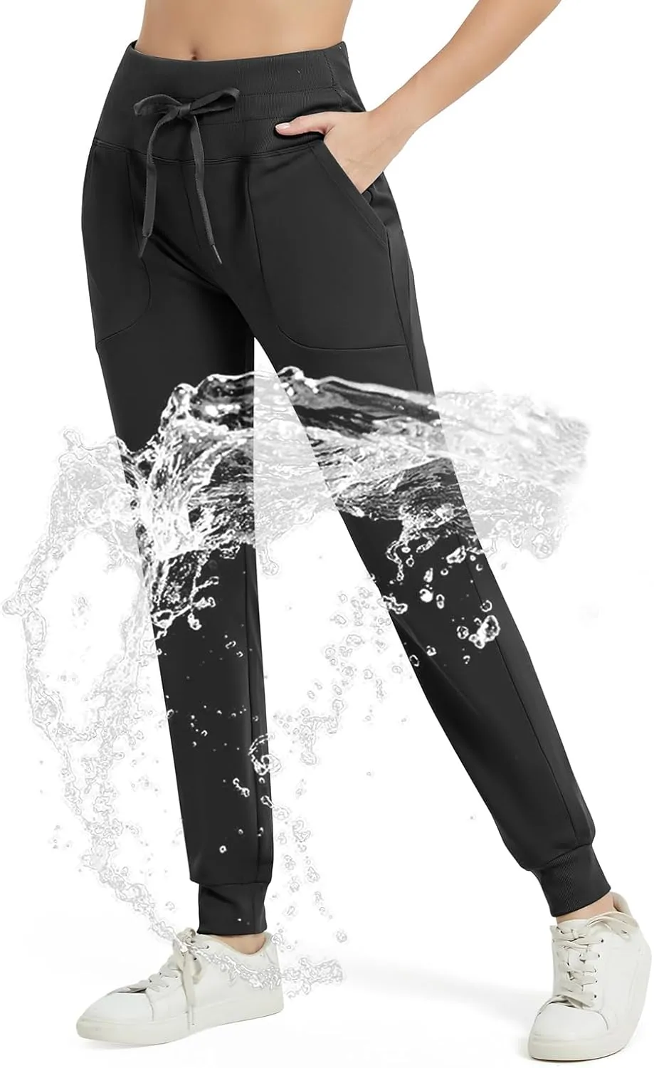 Women's Fleece Lined Pants Water Resistant Winter Thermal Hiking Joggers Pants High Waisted Warm Sweatpants Pocket