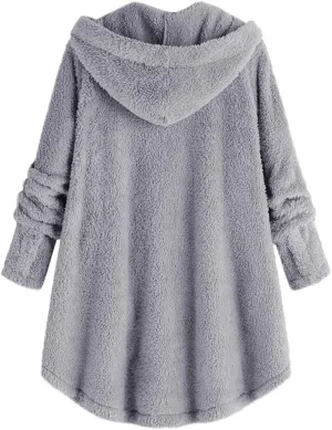 Womens Fuzzy Fleece Hoodie Jackets 2023 Fashion Button Down Sherpa Loungewear Oversized Cozy Home Shearling Coat