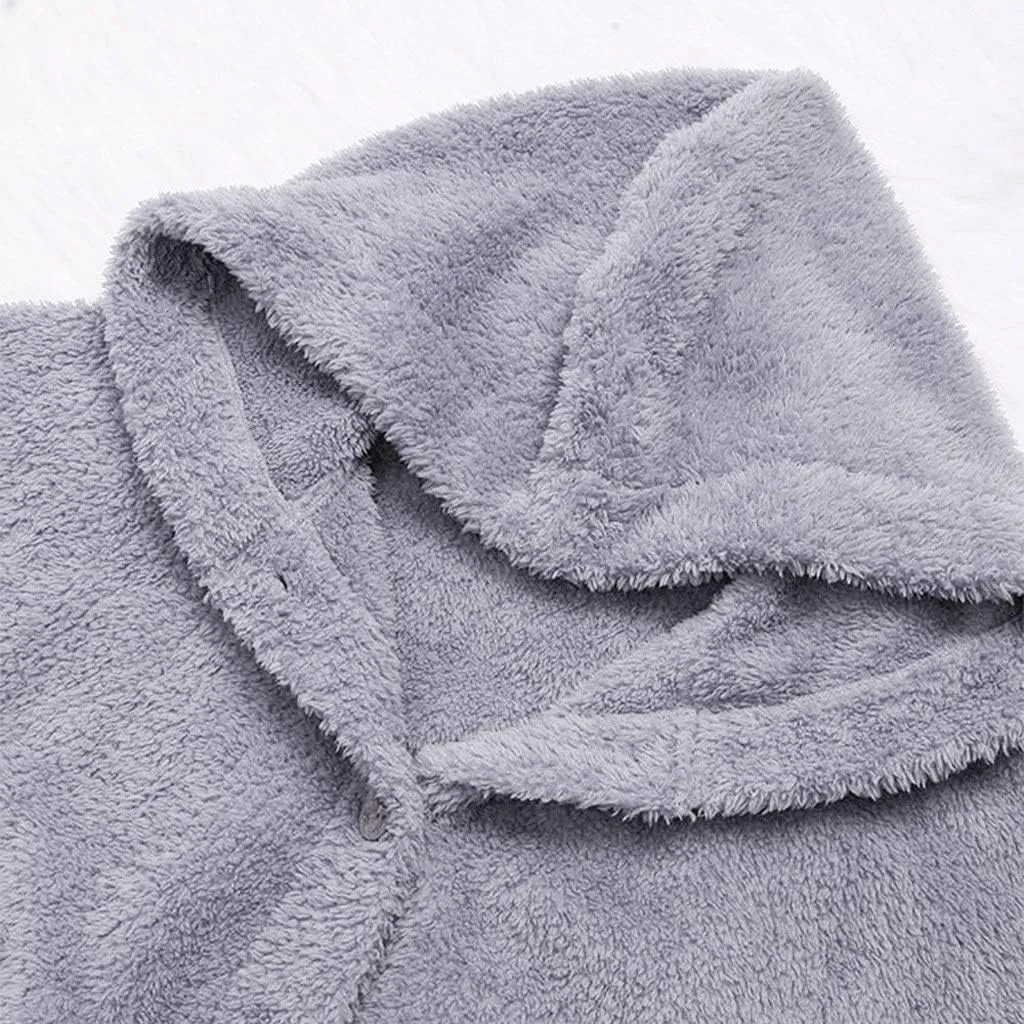Womens Fuzzy Fleece Hoodie Jackets 2023 Fashion Button Down Sherpa Loungewear Oversized Cozy Home Shearling Coat