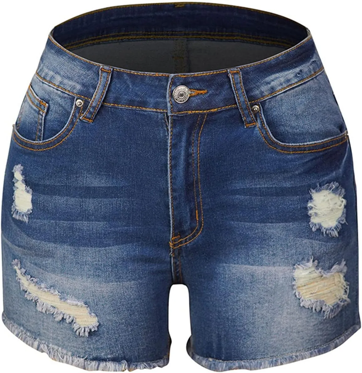 Women's High Waisted Denim Shorts Stretchy Frayed Casual Pockets Jeans Shorts Ripped Hem Distressed Short Jeans