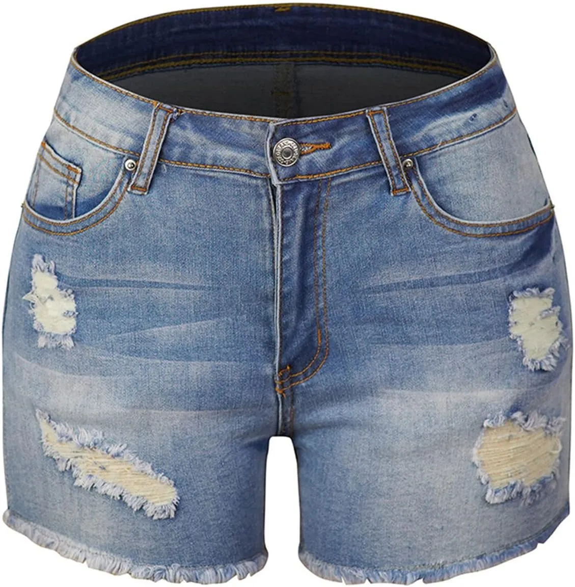 Women's High Waisted Denim Shorts Stretchy Frayed Casual Pockets Jeans Shorts Ripped Hem Distressed Short Jeans